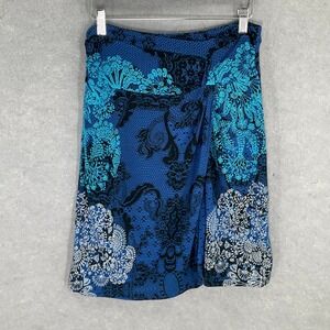 Desigual Skirt Womens Sz S Blue Black Floral Pattern Knee Length Stretchy NEW‎